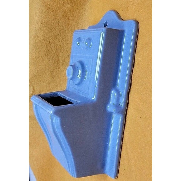 VTG Pastel Blue MCM Telephone Wall Hanging Planter Ceramic 7" Tall Grannycore - Picture 6 of 6